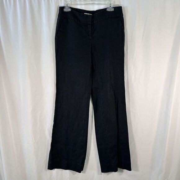 LOFT 100% Linen Pants Women's 2 Solid Black Low Rise Zip Hook Eye Lightweight - Picture 1 of 9